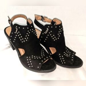 SO Womens Catfish Block Heeled Ankle Strap Sandals Studded Sz 8 Black Whimsigoth